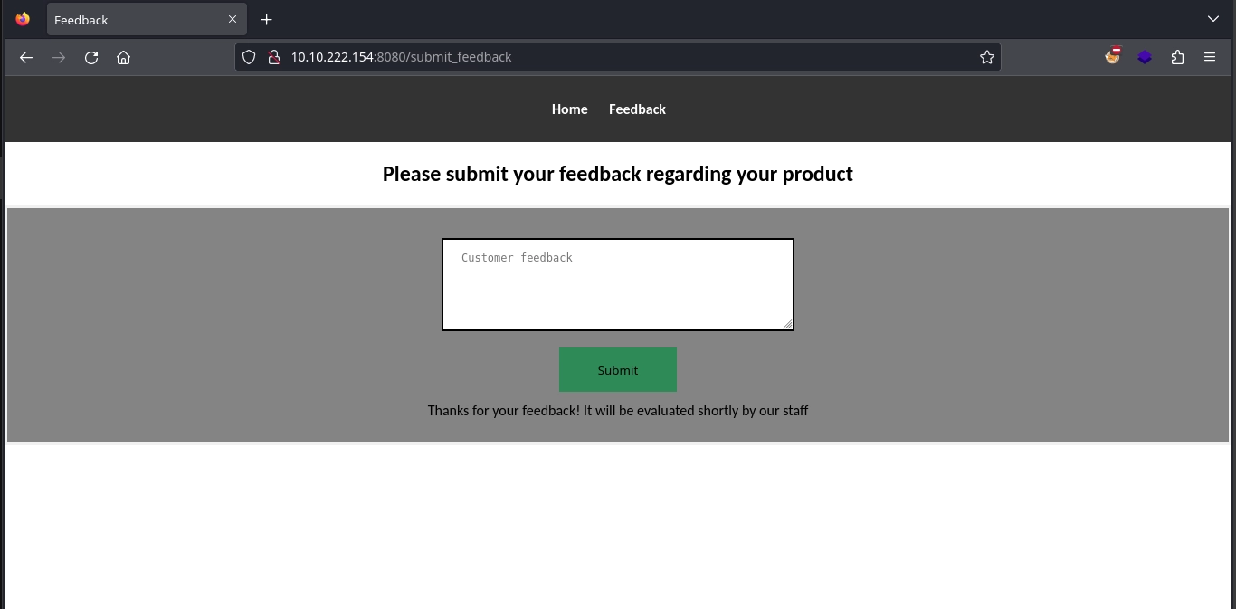 Web 8080 Submit Feedback Message